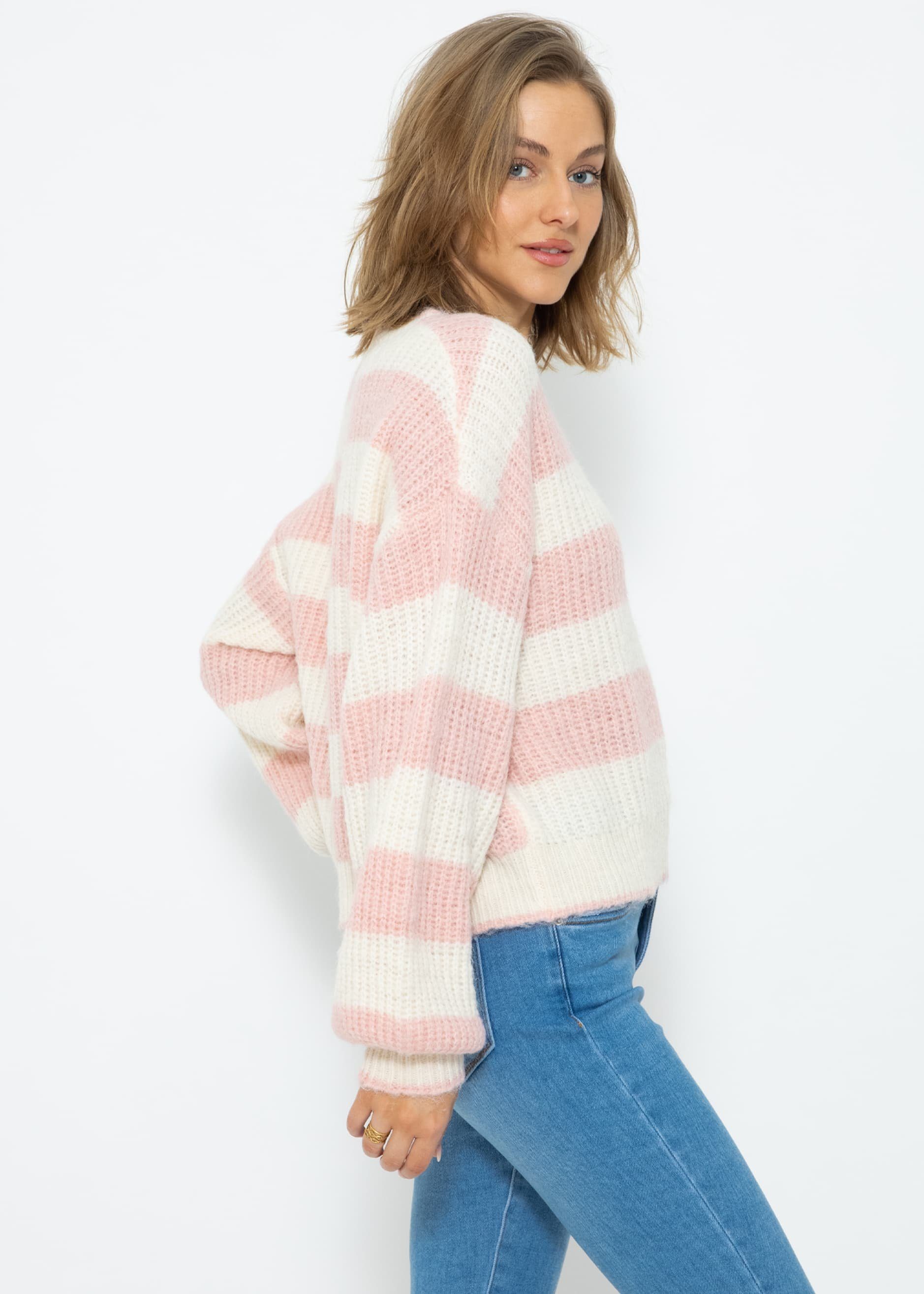 SASSYCLASSY Strickpullover Lässiger Pullover mit versetzten Blockstreifen Pullover mit versetzten Blockstreifen