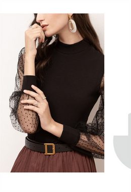 AFAZ New Trading UG Wasserfallpullover Herbstliches Damen-Hemd mit halbem Rollkragen und langen Ärmeln