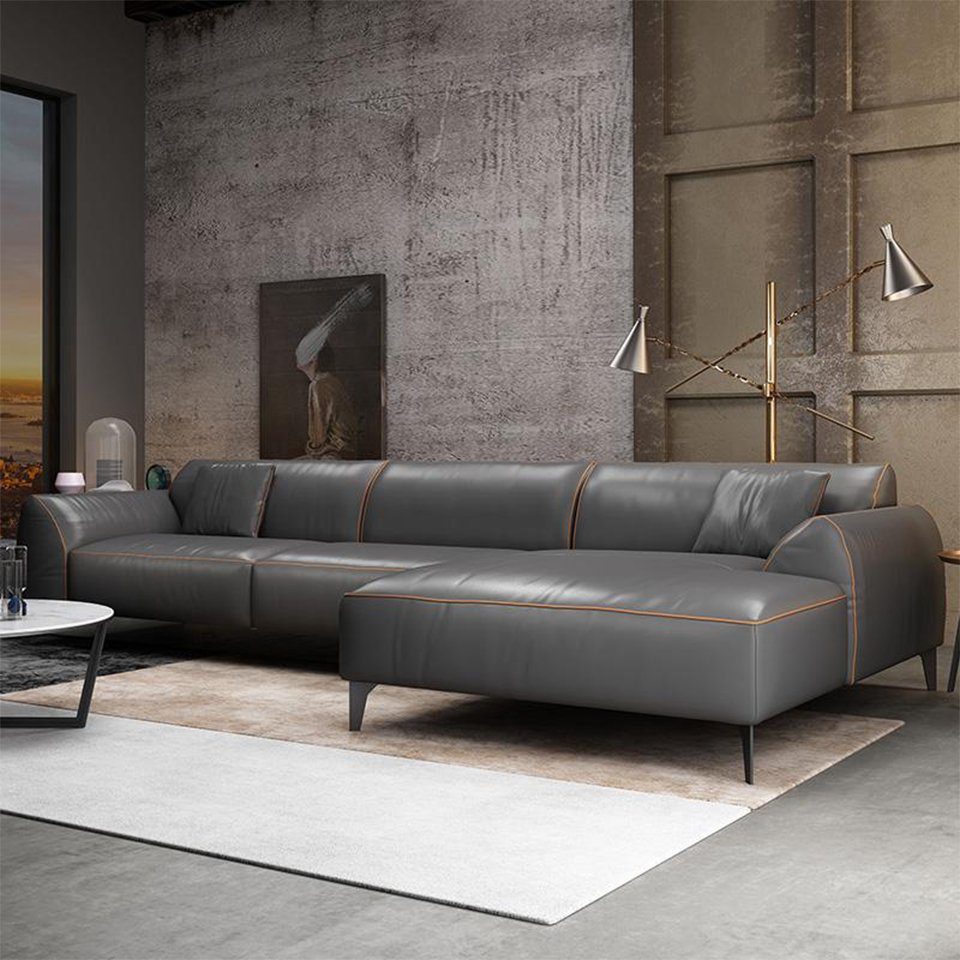 JVmoebel Ecksofa, Wohnlandschaft Couch Polster Textil Stoff Leder Sitz Eck Ecksofa Grau