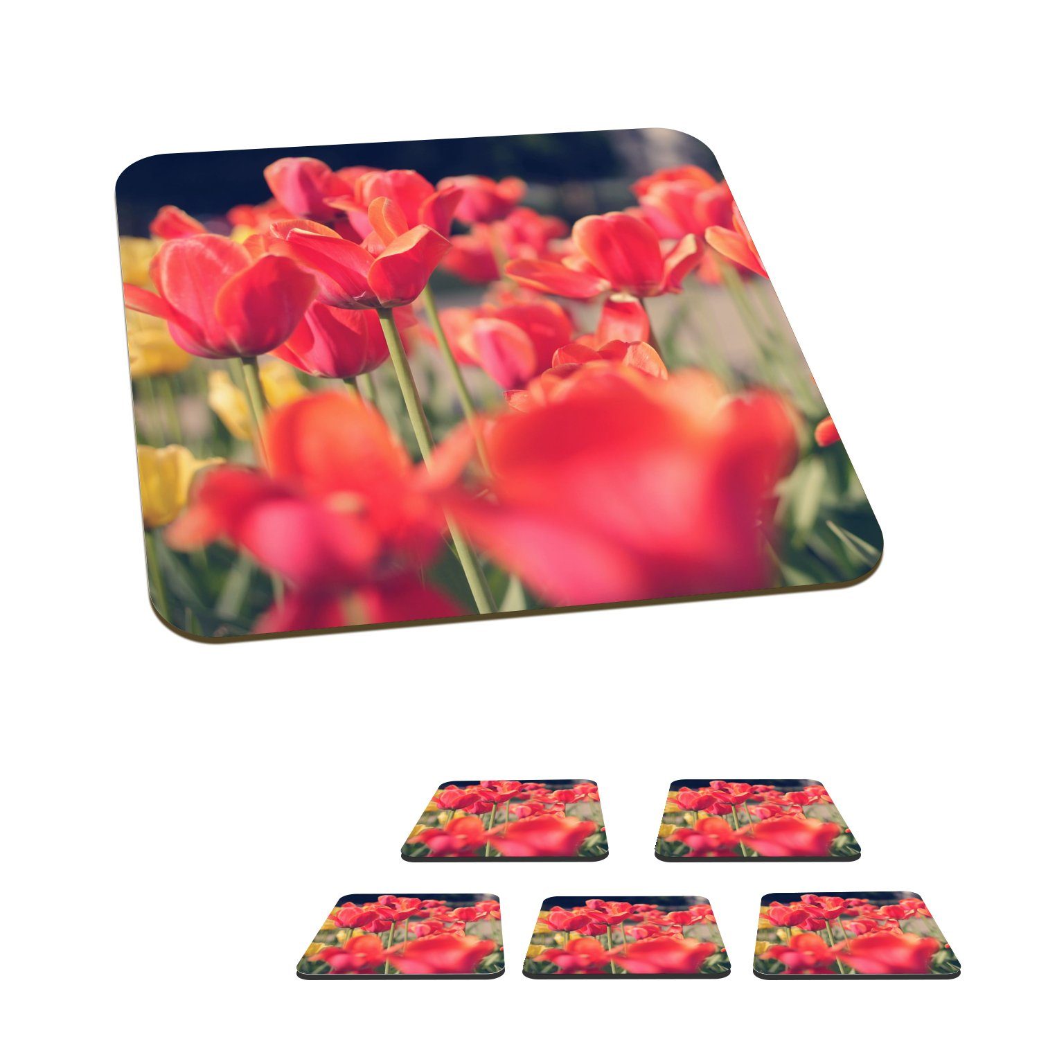 MuchoWow Glasuntersetzer Tulpen - Blumen - Natur, Zubehör für Gläser, 6-tlg., Glasuntersetzer, Tischuntersetzer, Korkuntersetzer, Untersetzer, Tasse