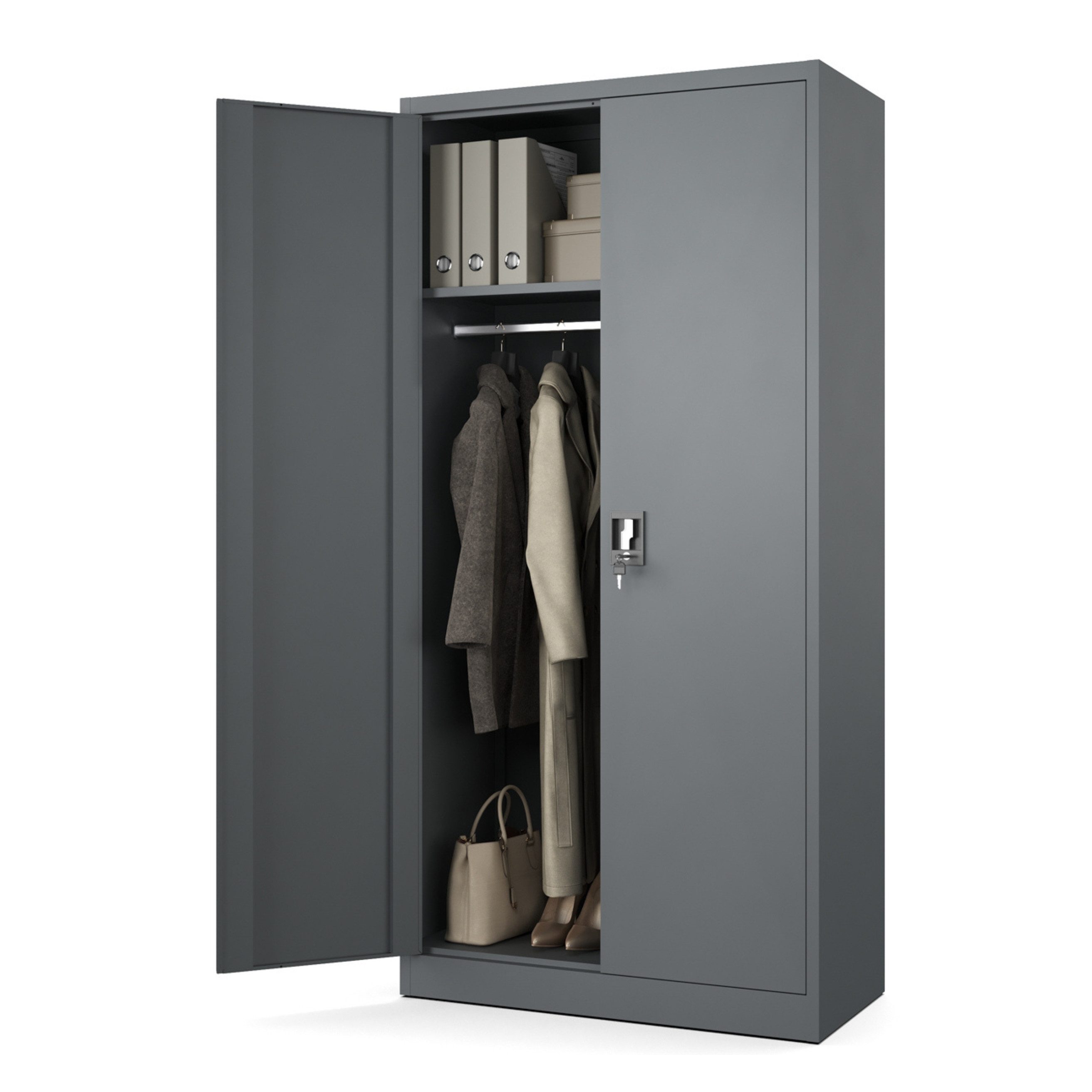 Muralo Aktenschrank Metallschrank für die Firma mit Dreipunktschloss (Packung, 1-St., 185 x 90 x 45 cm) Dreipunktblockade, Kleiderstange, 4 verstellbare Regalböden