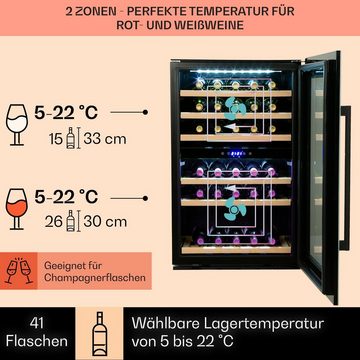 Klarstein Weinkühlschrank Vinsider, für 41 Standardflaschen á 0,75l,2 Zonen Wein Flaschenkühlschrank Weintemperierschrank Weinschrank