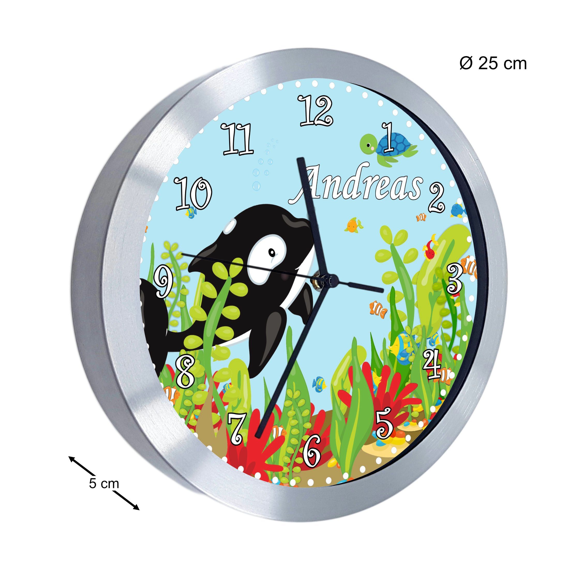 CreaDesign Funkwanduhr Kinderzimmer Unterwasserwelt Kinder personalisiert Wanduhr