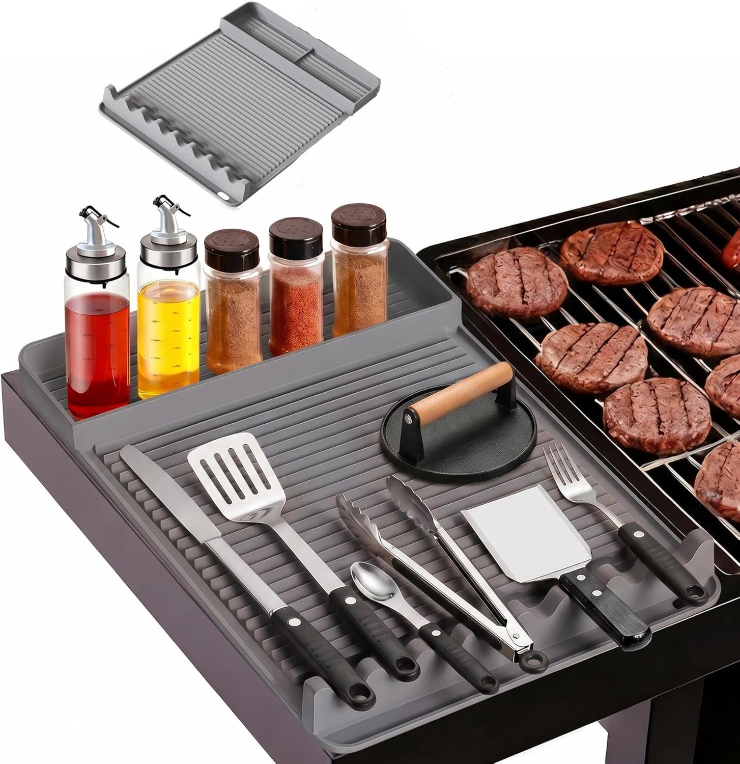 Diwzbyn Grillerweiterung Grillmatte Silikon Hitzebeständig, Rutschfeste Grillablage, Bis 230°C, für Grillwerkzeug & Arbeitsflächenschutz