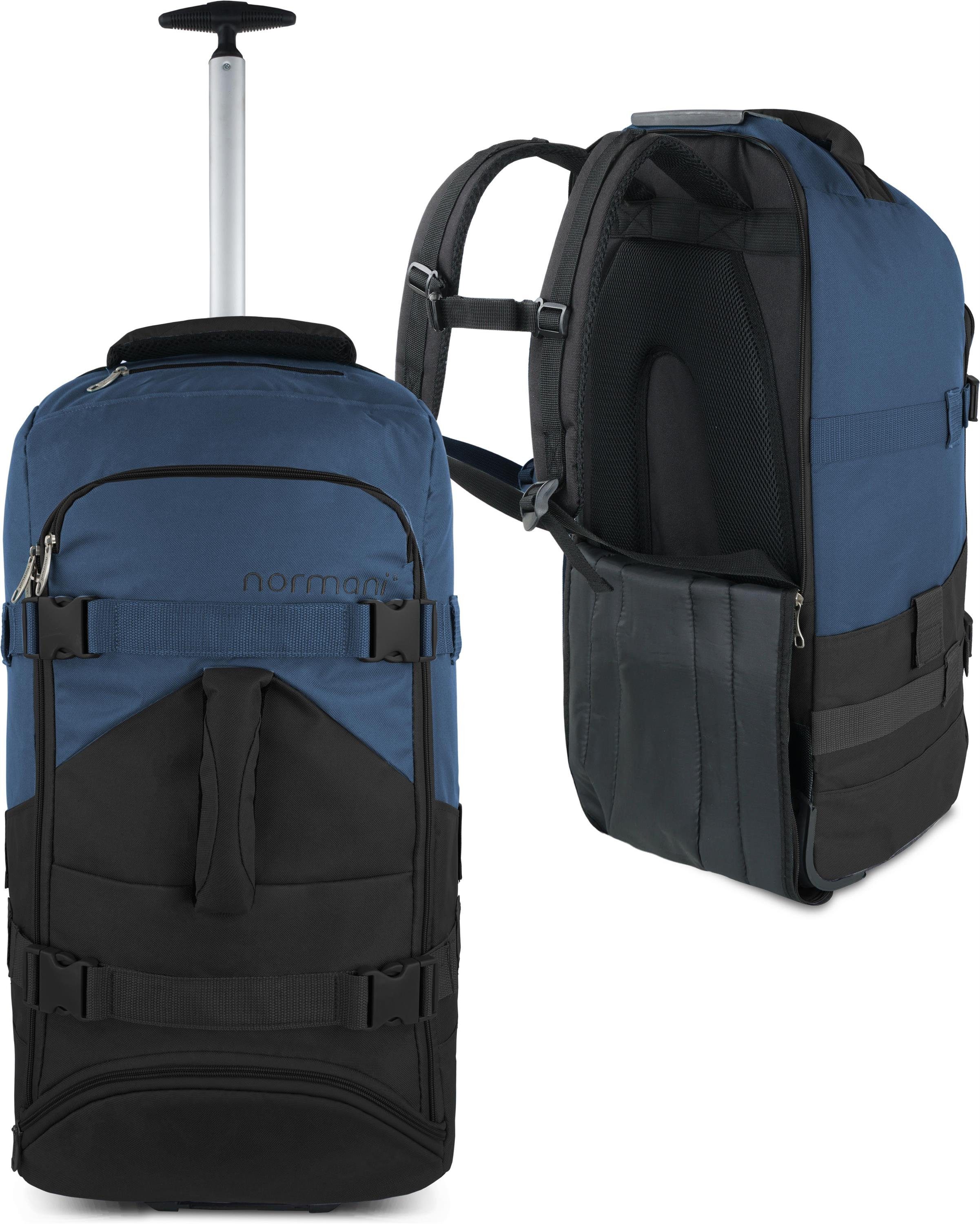 normani Reisetasche Reisetasche mit 5 passenden und Kleidertaschen Melano, 2-in-1 Schwarz/Navy Trolley Rucksack 
