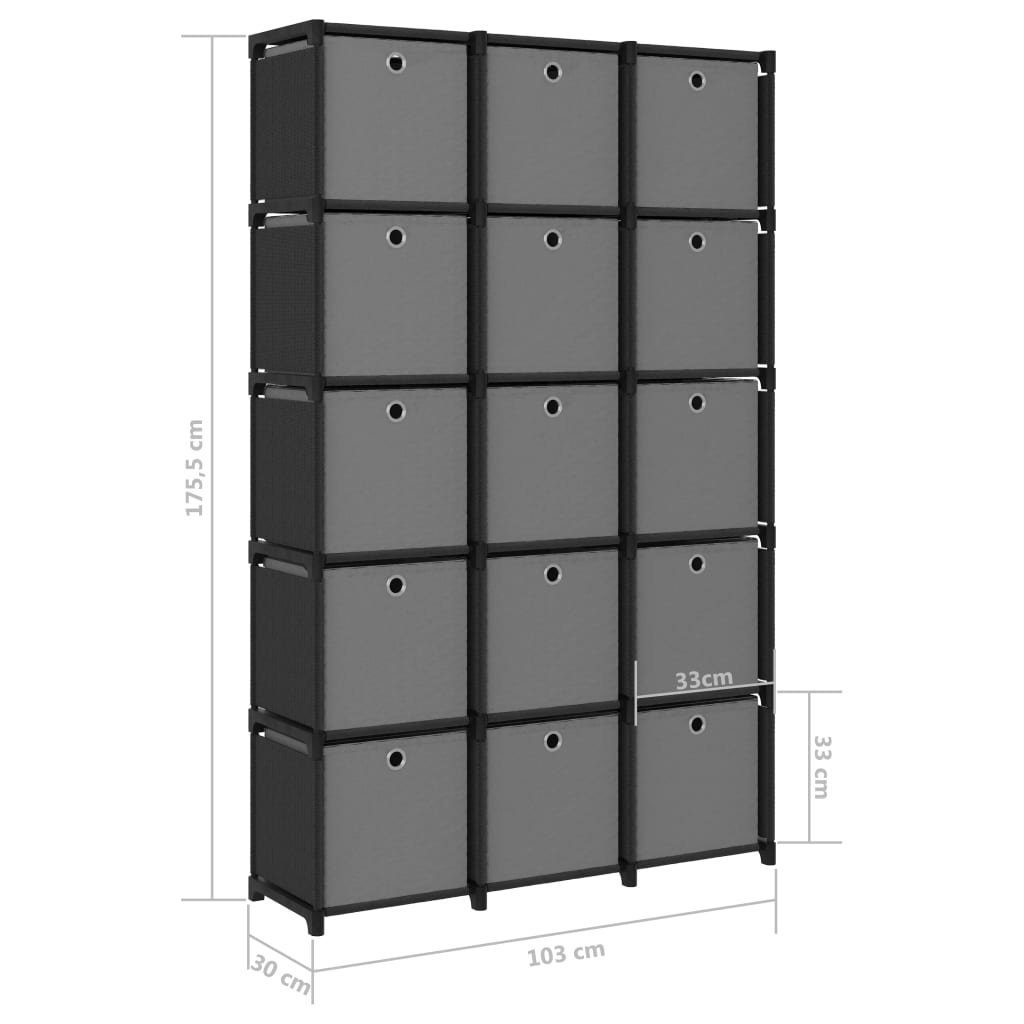 Würfel-Regal 103x30x175,5 15 cm Bücherregal Schwarz mit Boxen furnicato Fächer Stoff