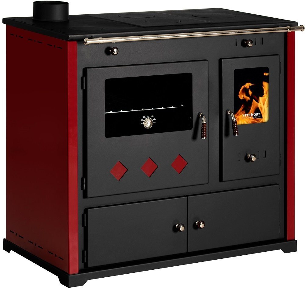 Prometey Festbrennstoffherd Practik LUX bordeaux, linke Version, 9,50 kW