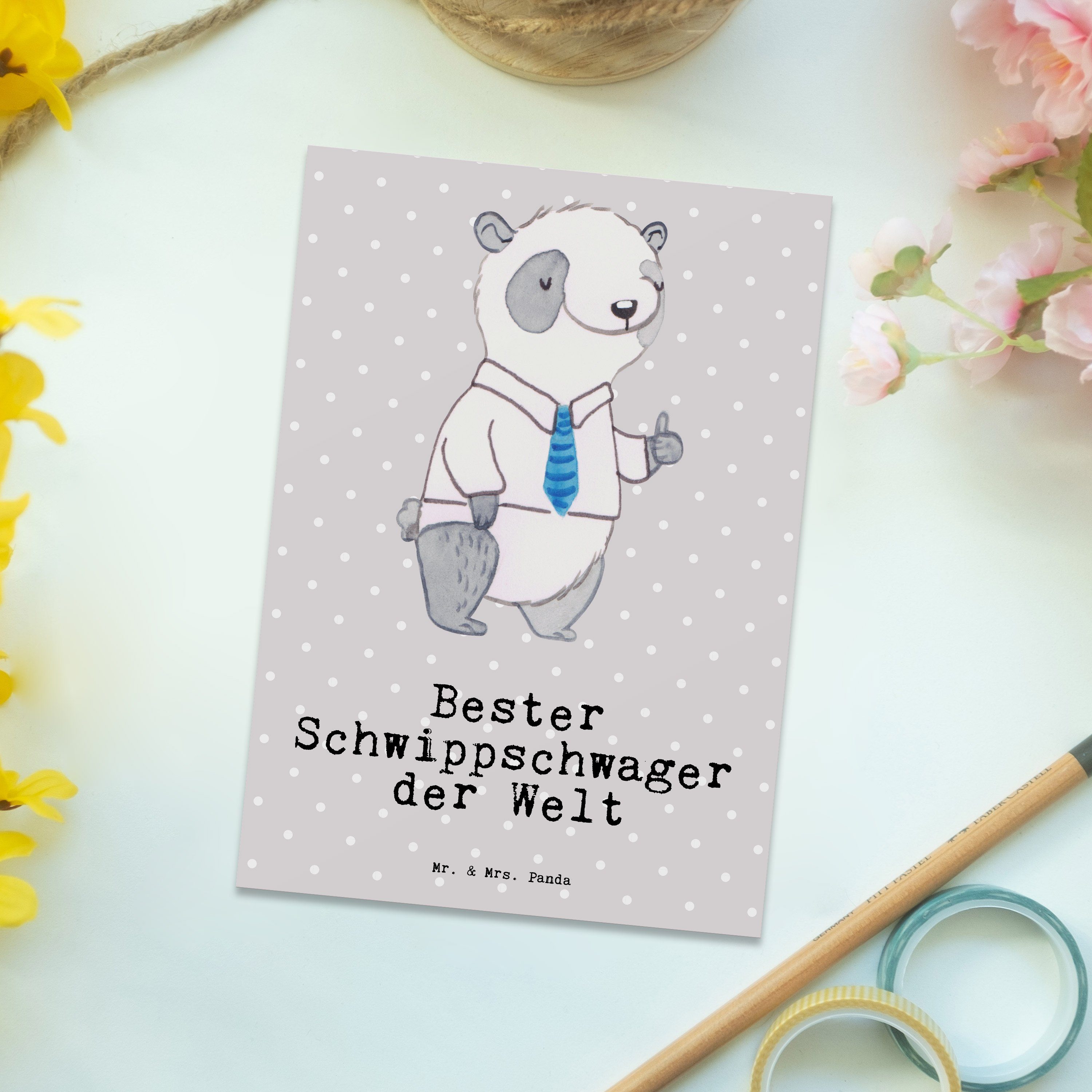 Mr. Gebu Panda Mrs. Panda Schwippschwager - Postkarte Welt Pastell Bester der - Geschenk, & Grau