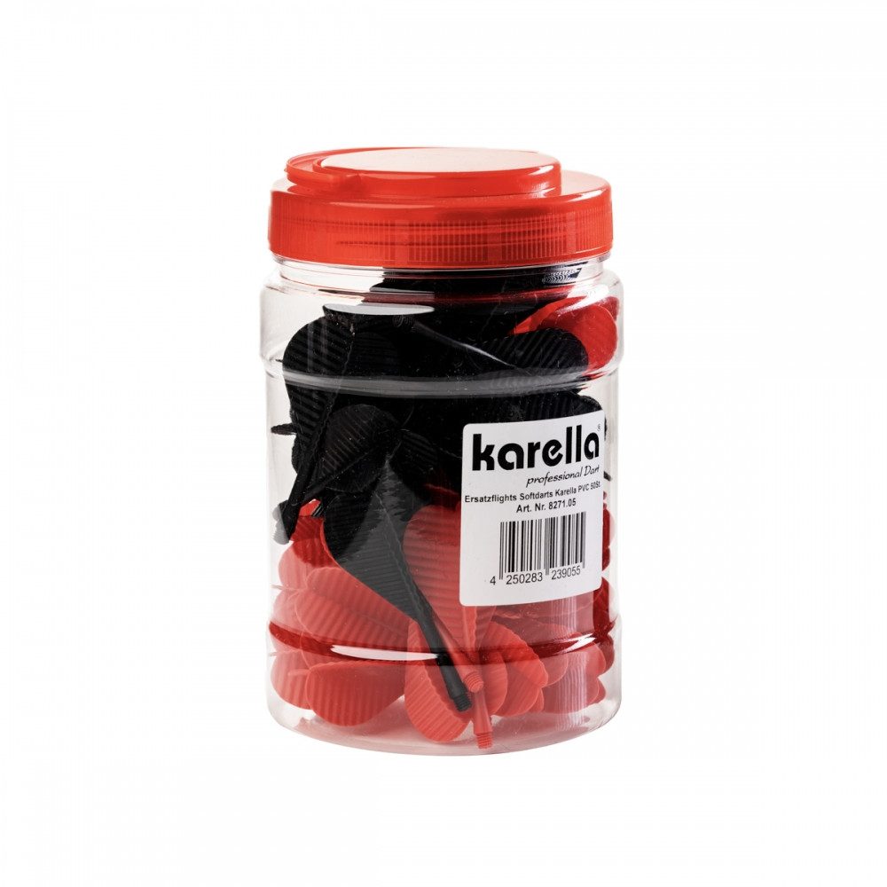 Dartpfeil Karella Ersatzflights rot/schwarz 50 Stück für Dartsport.