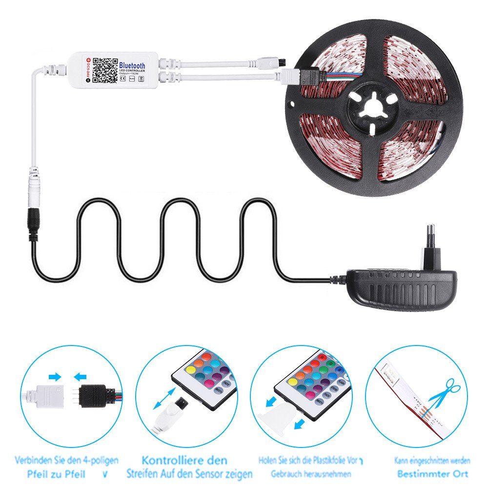 mit dimmbar Lichterkette LED LED bluetooth-Controller, Fernbedienung, SMD, Insma Licht-Band Farbwechsel 5m RGB Stripe 5050 Streifen