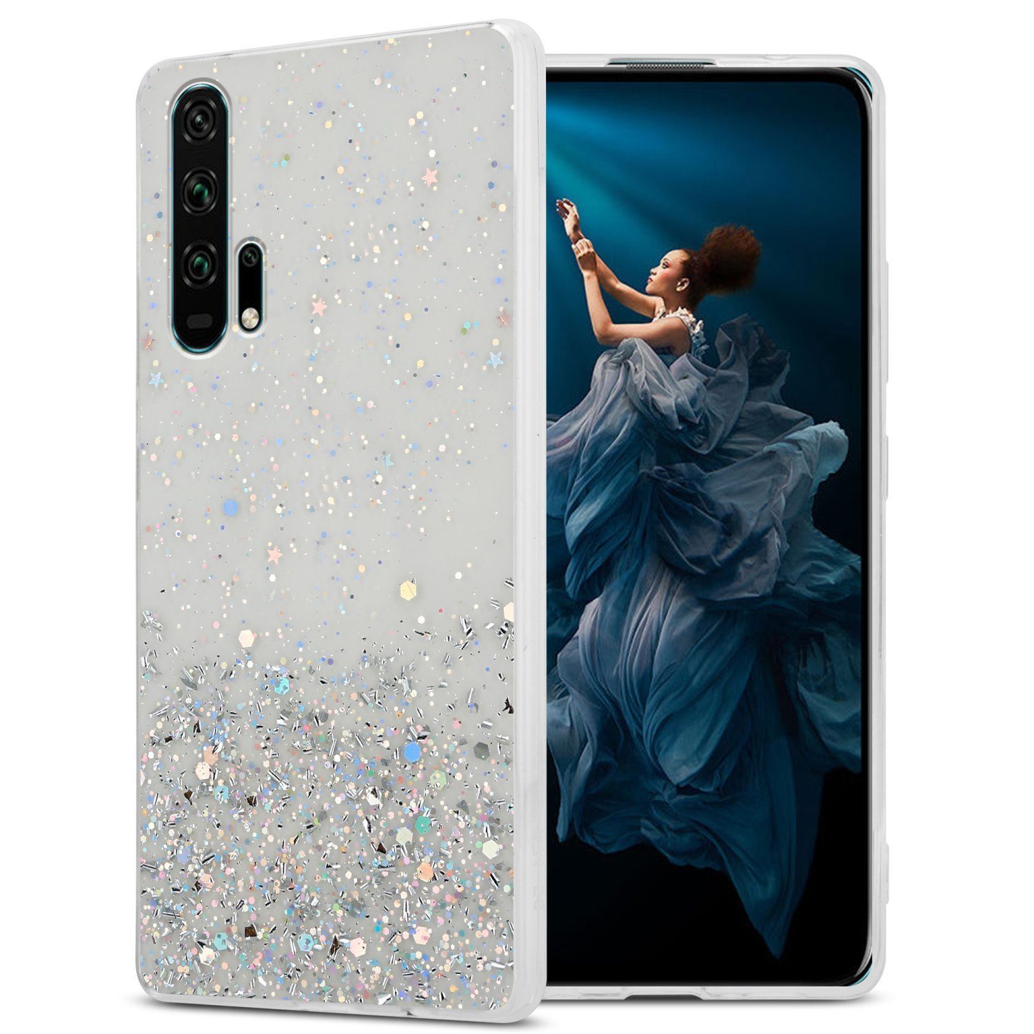 Cadorabo Handyhülle für Honor 20 PRO Hülle Honor 20 PRO, Flexible TPU Silikon Handy Schutzhülle - Hülle - mit Glitzer