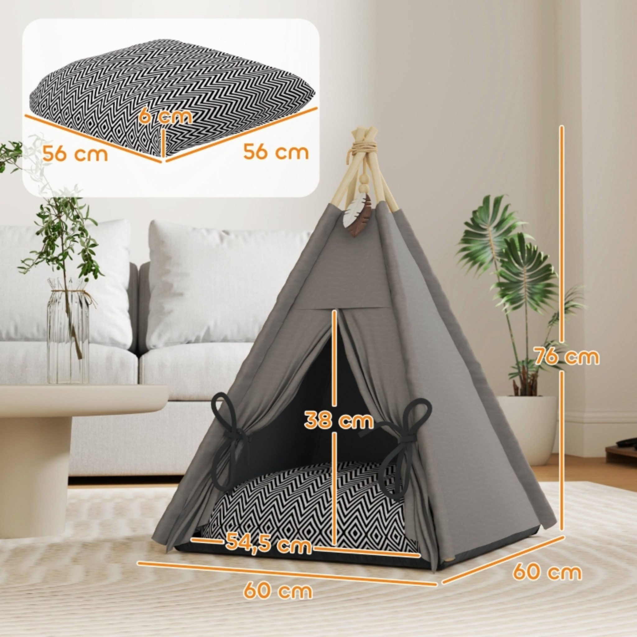 Blossom Katzenhaus Katzenzelt Tipi mit waschbarem Kissen, Spielball & rutschfestem Boden, Katzenhöhle Katzenbett Haustierbett für Katzen bis 5 kg kleine Hunde