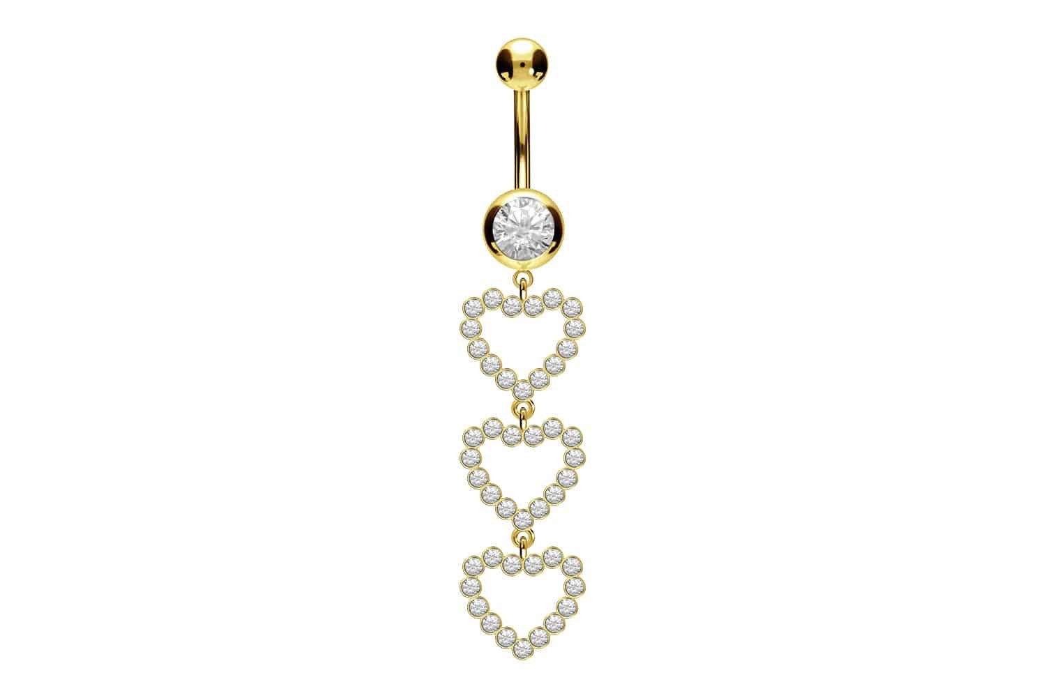 PIERCINGLINE Bauchnabelpiercing Chirurgenstahl Bananabell 3 KRISTALLHERZEN günstig online kaufen