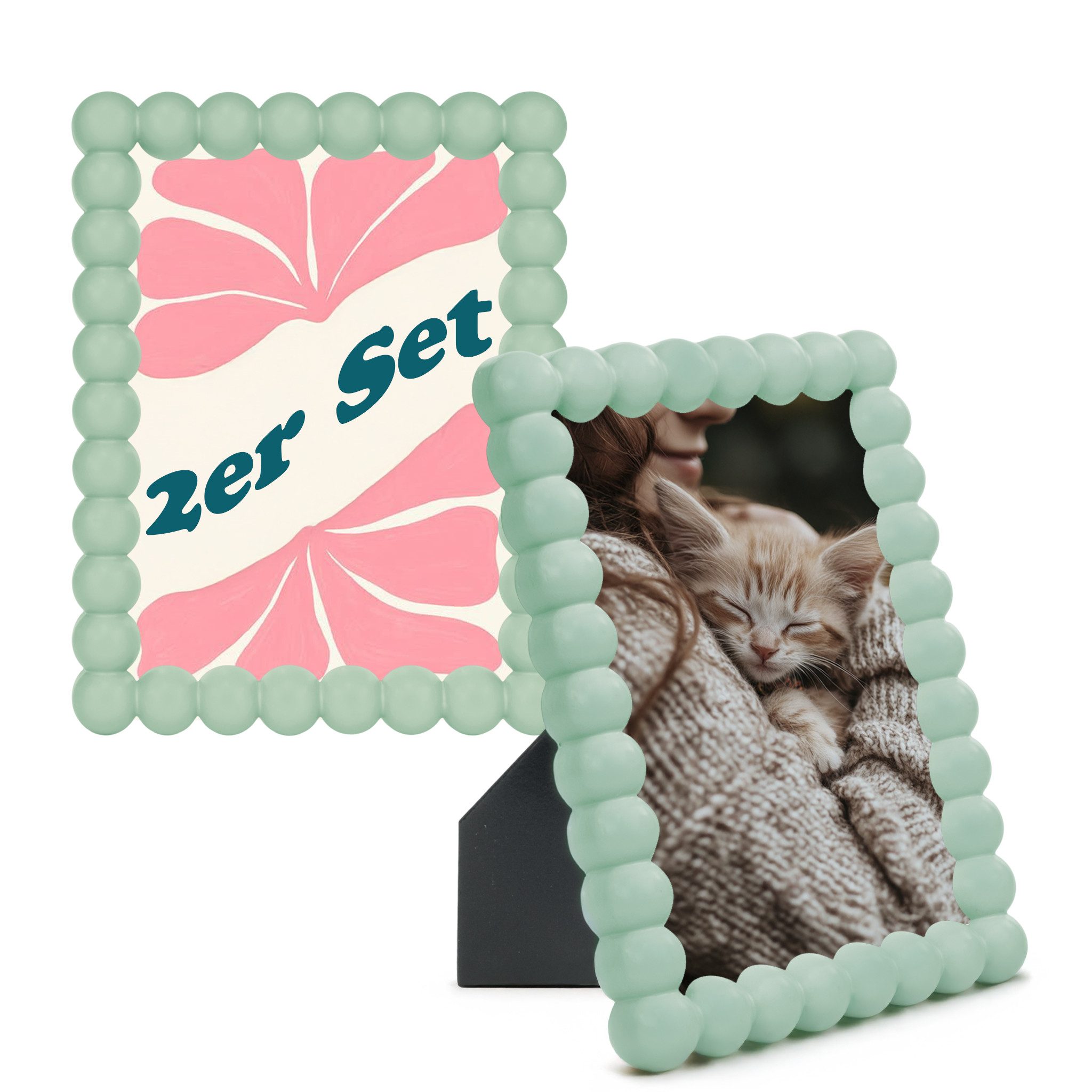 matches21 HOME & HOBBY Bilderrahmen Bilderrahmen Set 10 x 15 cm Bubble-Design Deko-Rahmen in Pastellgrün, (2 St), Schöne Fotorahmen aus stabilem Holz