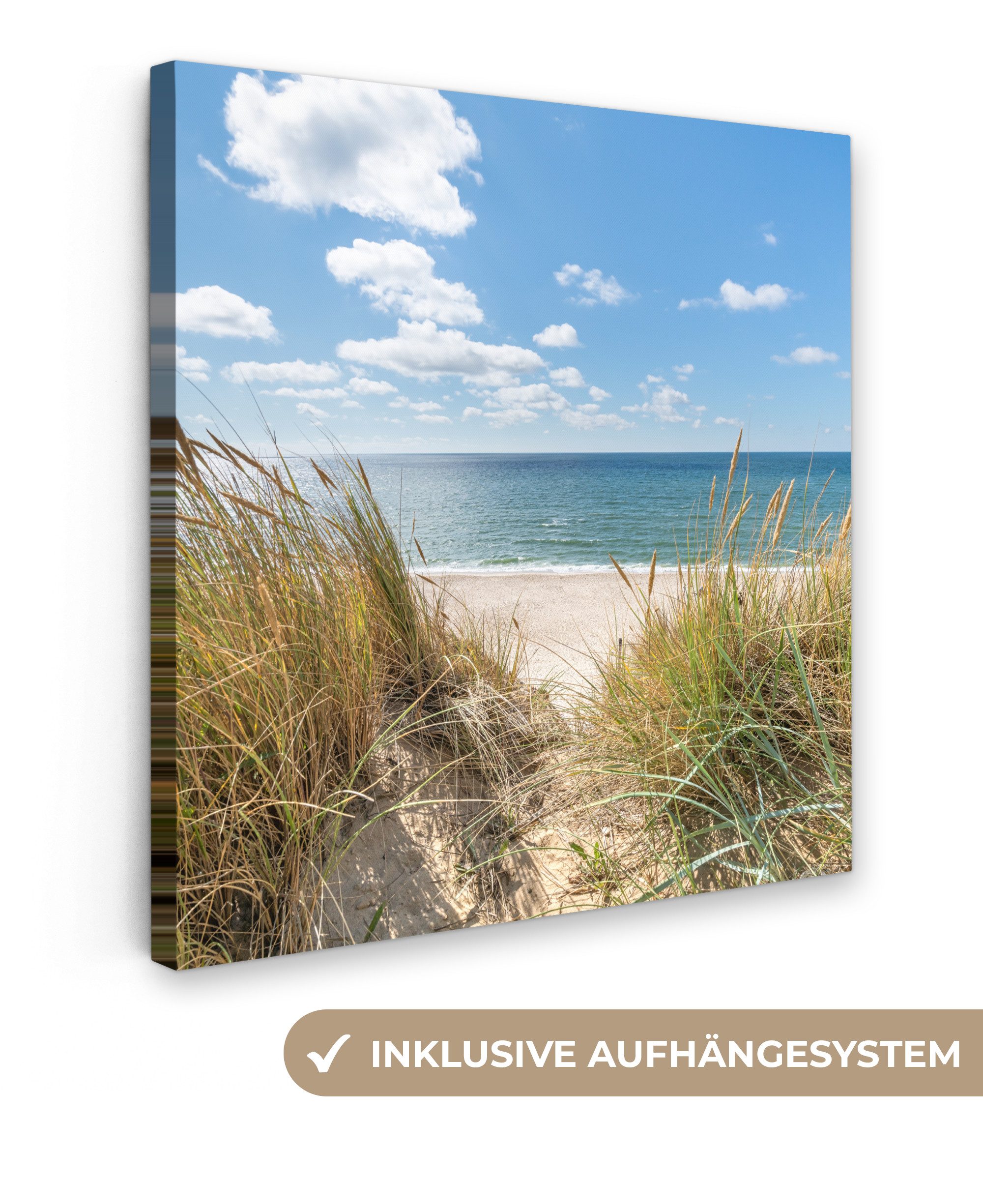 OneMillionCanvasses® Leinwandbild Düne - Gras - Meer - Strand, Fotodruck (1 St), Wandbild, Deko Schlafzimmer Wohnzimmer Flur 20x20 cm