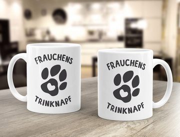 MoonWorks Tasse Kaffee-Tasse Spruch Frauchens Trinknapf Hundepfote-Motiv Becher Bürotasse Tasse Hundeliebhaber MoonWorks®, Keramik