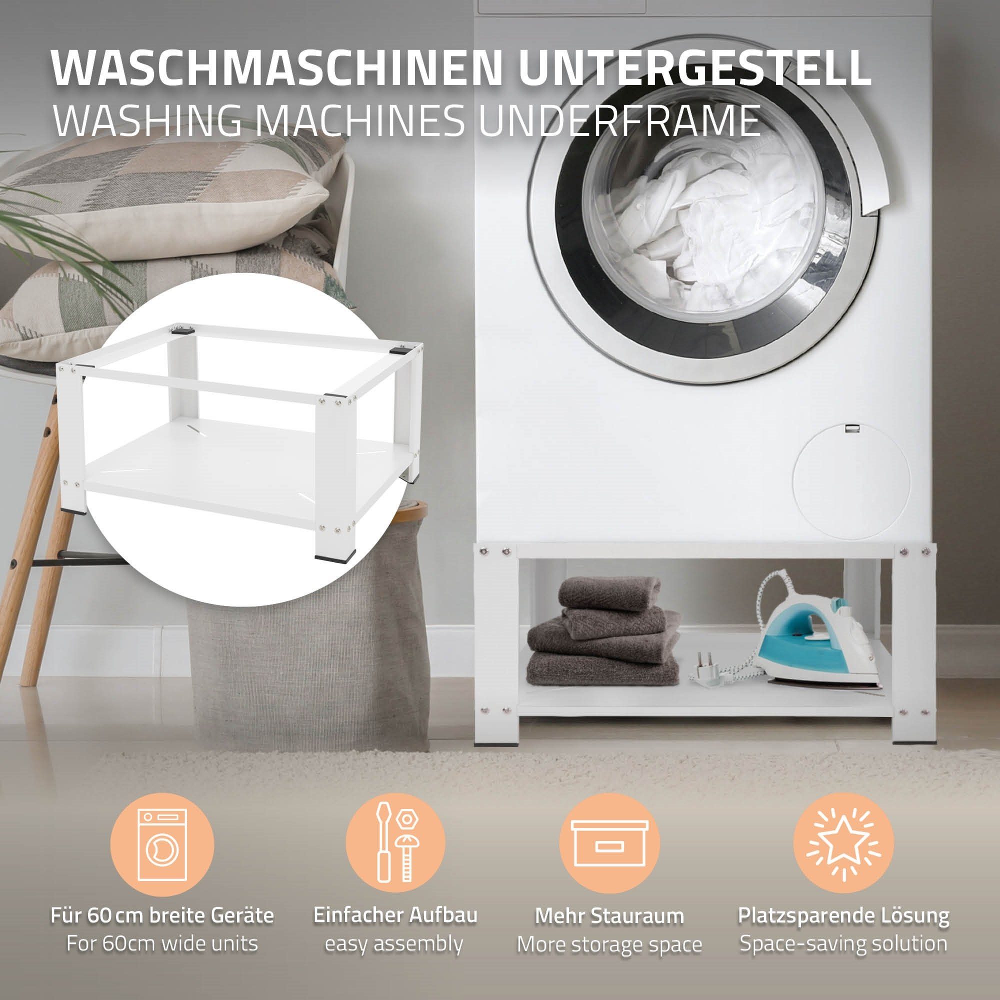ML-DESIGN Waschmaschinenuntergestell Waschmaschinen Untergestell 63x54cm Weiß aus mit Ablage Stahl
