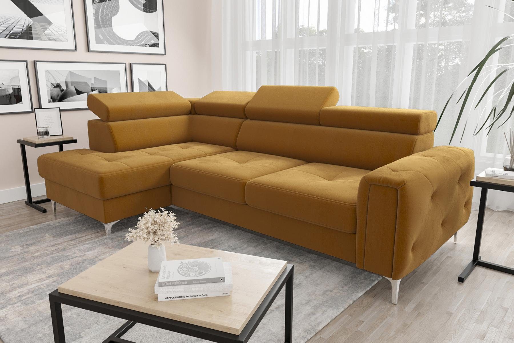 JVmoebel Ecksofa Ledersofa L-Form Couch Wohnzimmer Ecke Design, Made in Europe Gelb