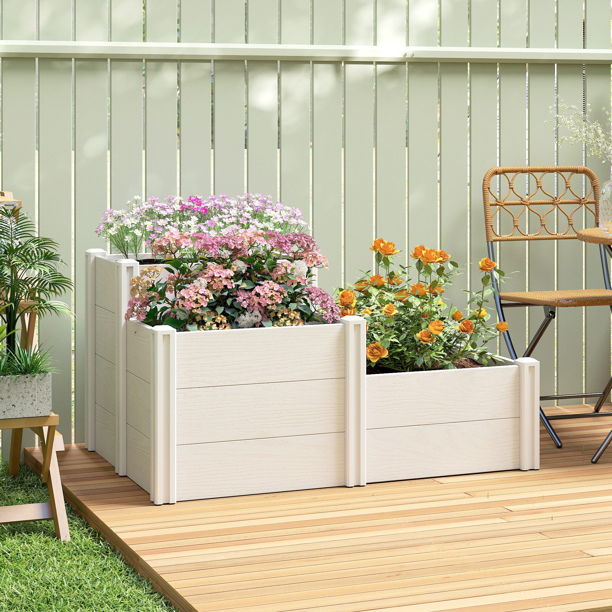 Outsunny Hochbeet modulares Kräuterbeet 3-stufig Stapelbar Gartenbeet für Balkon (modulares Kräuterbeet, 1 St., Stapelbar Gartenbeet), für Garten Balkon 120 x 80 x 64 cm Weiß