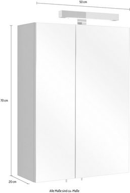 Saphir Spiegelschrank Quickset 311 Badschrank, 2 Spiegeltüren, 2 Einlegeböden, 50 cm breit inkl. LED-Beleuchtung, Türdämpfer, Schalter-/Steckdosenkombination