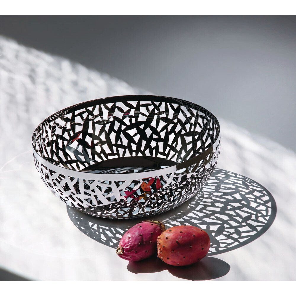 Alessi Obstschale Obstschale 29 cm Cactus! schwarz, Edelstahl, Deckel zur Schüssel, Ø24cm, Akazienholz, natur