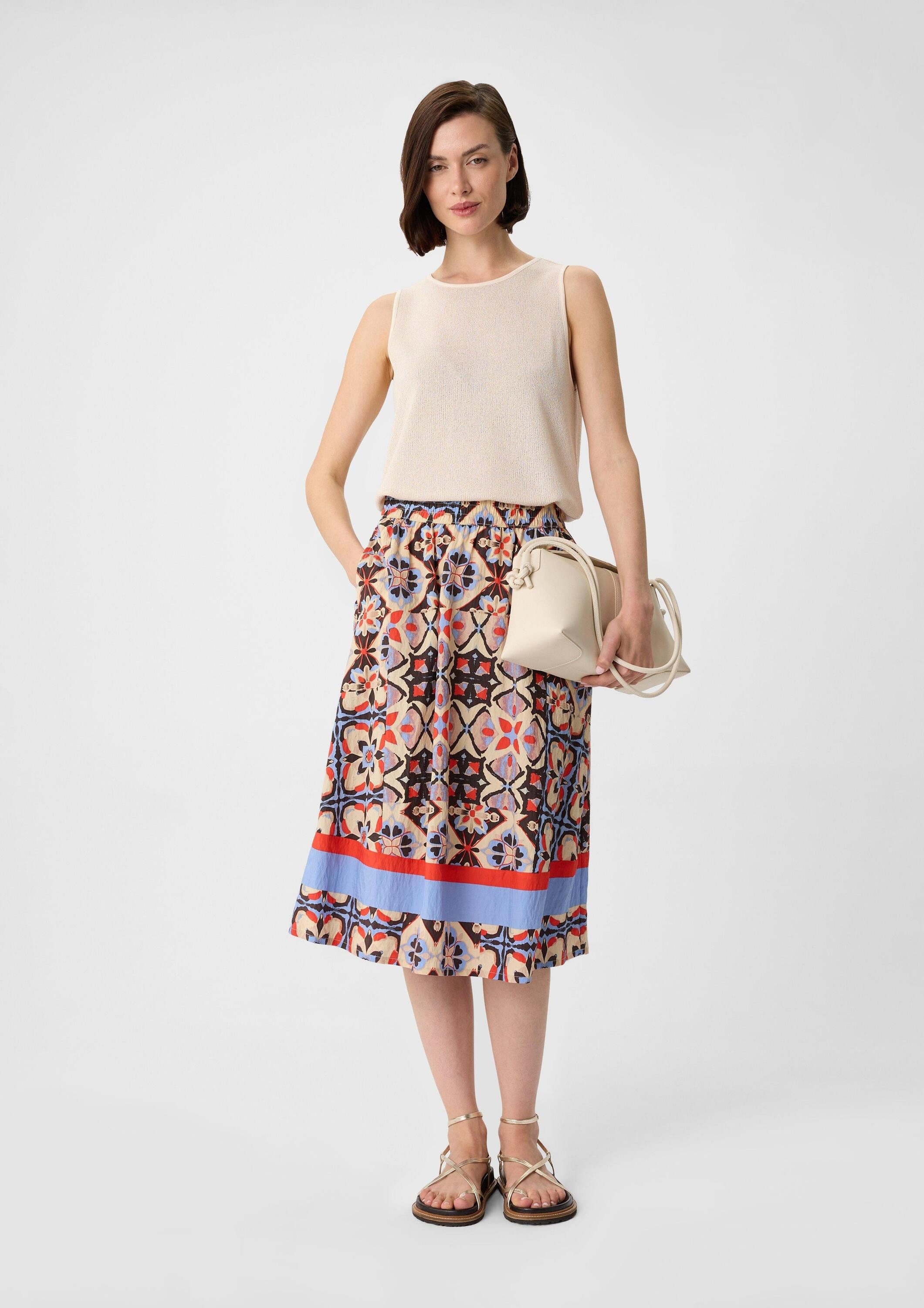 comma Midikleid Rock Ausgestellter Midi-Rock aus Viskosemix mit All-over-Print