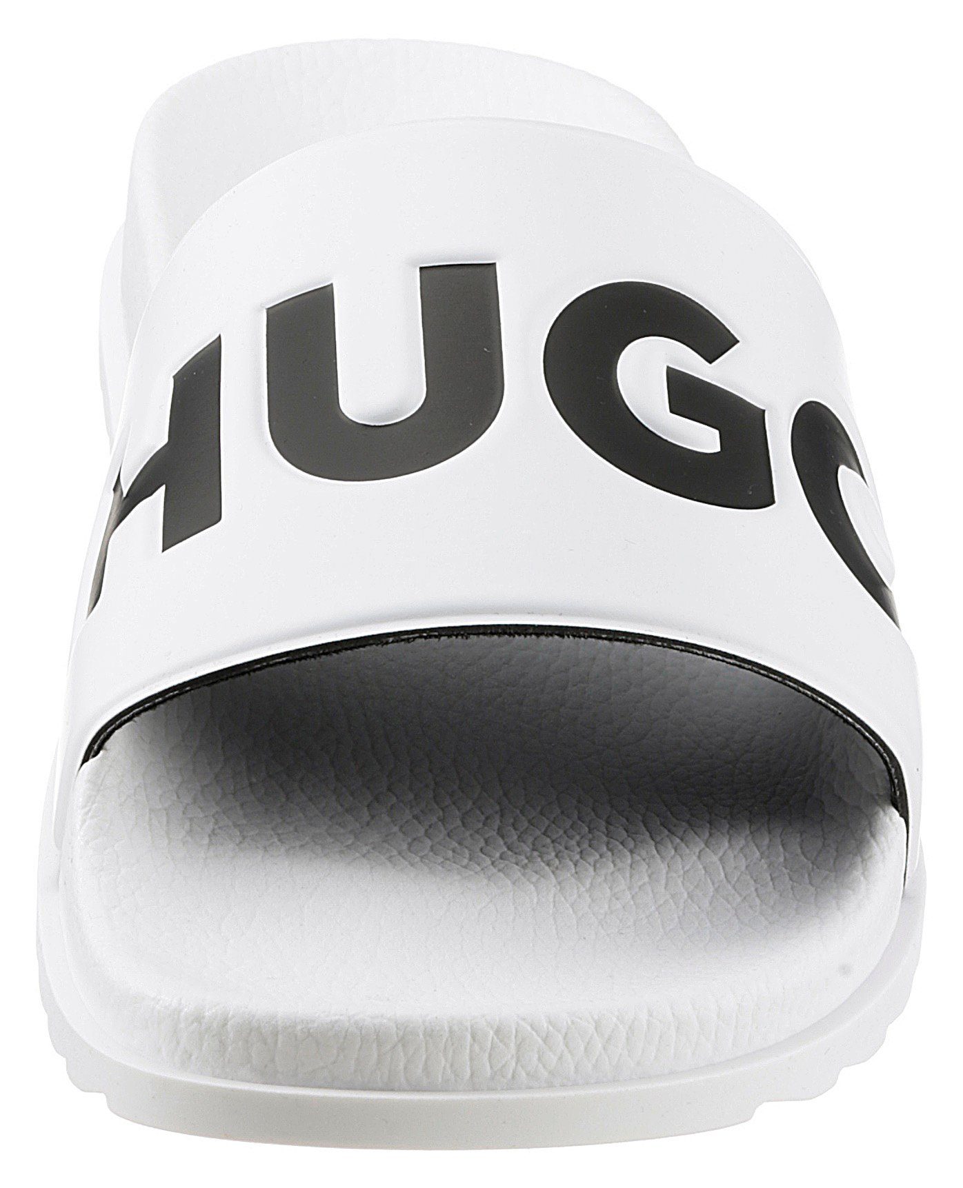 HUGO Match it Slid Logoschriftzug Badepantolette mit weiß