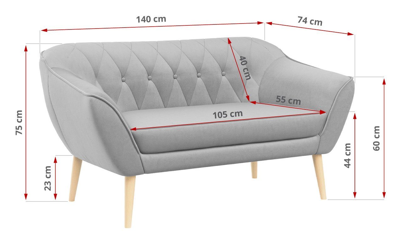 Moderne Casablanca Set, 1, 2 MÖBEL Skandinavische MKS Sofa Sofa Hellgrau PIRS 3 Deko