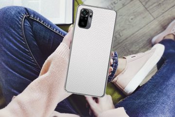 MuchoWow Handyhülle Leder - Strukturiert - Leder-Optik - Weiß, Phone Case, Handyhülle Xiaomi Redmi Note 10, Silikon, Schutzhülle