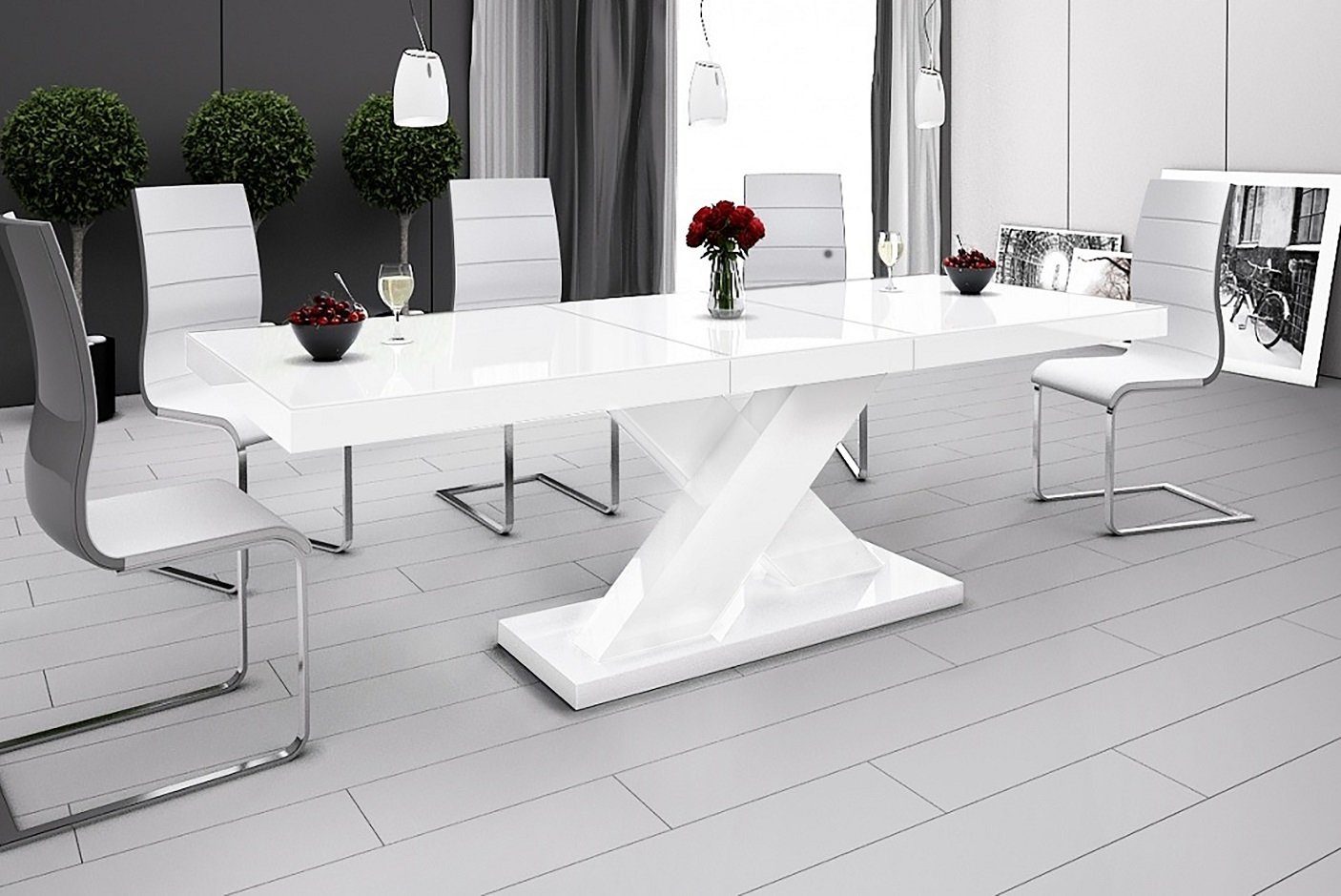 designimpex Esstisch Design Tisch HE-888 Weiß / Schwarz Hochglanz ausziehbar  160 bis 210 cm