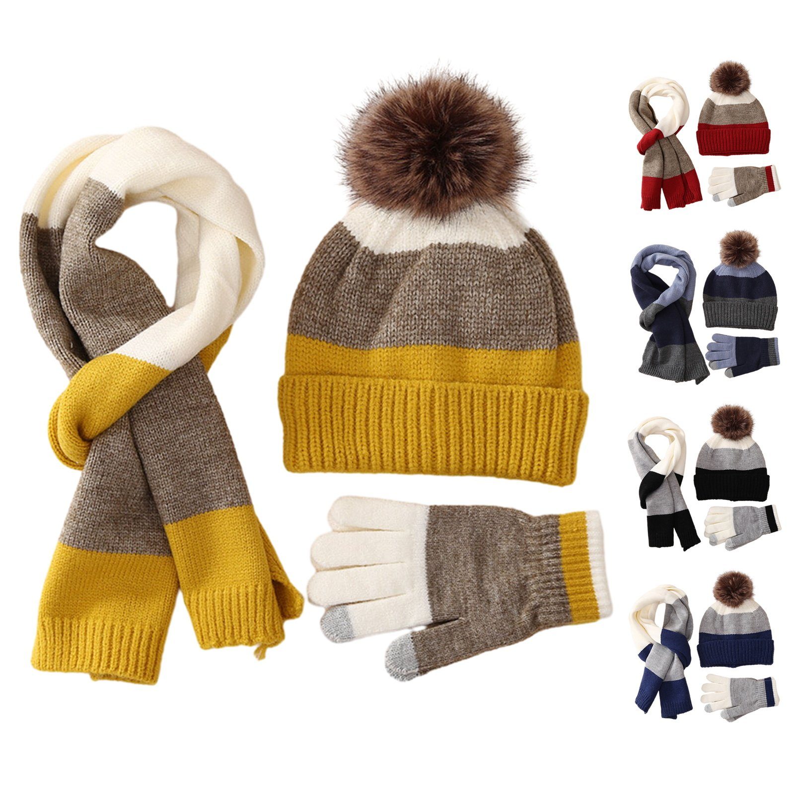 Wintermütze Thermo Jungen Schal Beanie 3in1 Handschuhe Mütze & Gefüttert Schwarz Strickmütze Warm (für Kinder Schal und Wintermütze Mütze Winter mit Grau Mädchen3-8Jahre) Rutaqian Set