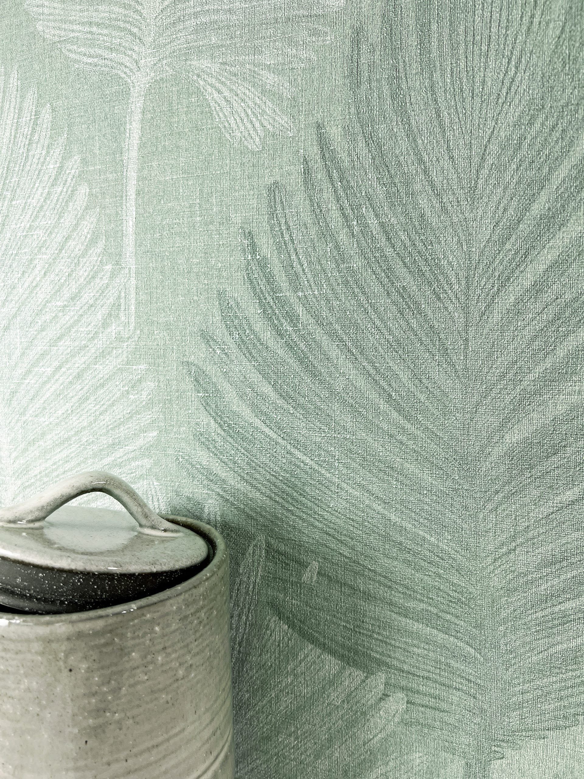 Newroom Vliestapete, Grün Tapete Modern Palmenblätter - Glanztapete Mustert günstig online kaufen