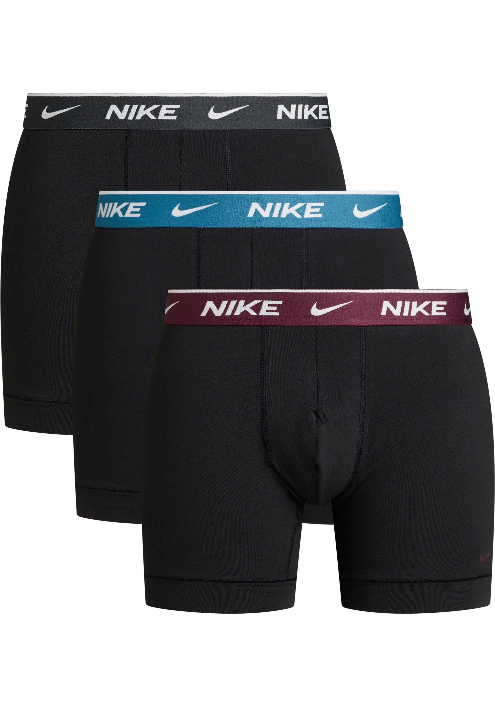 NIKE Underwear Boxer BOXER BRIEF 3PK (Packung, 3er-Pack) mit längerem Bein & NIKE Logo-Elastikbund (3 Stück) BLK/NOISE_AQUA_WB/BLK_WB/BRDX_WB