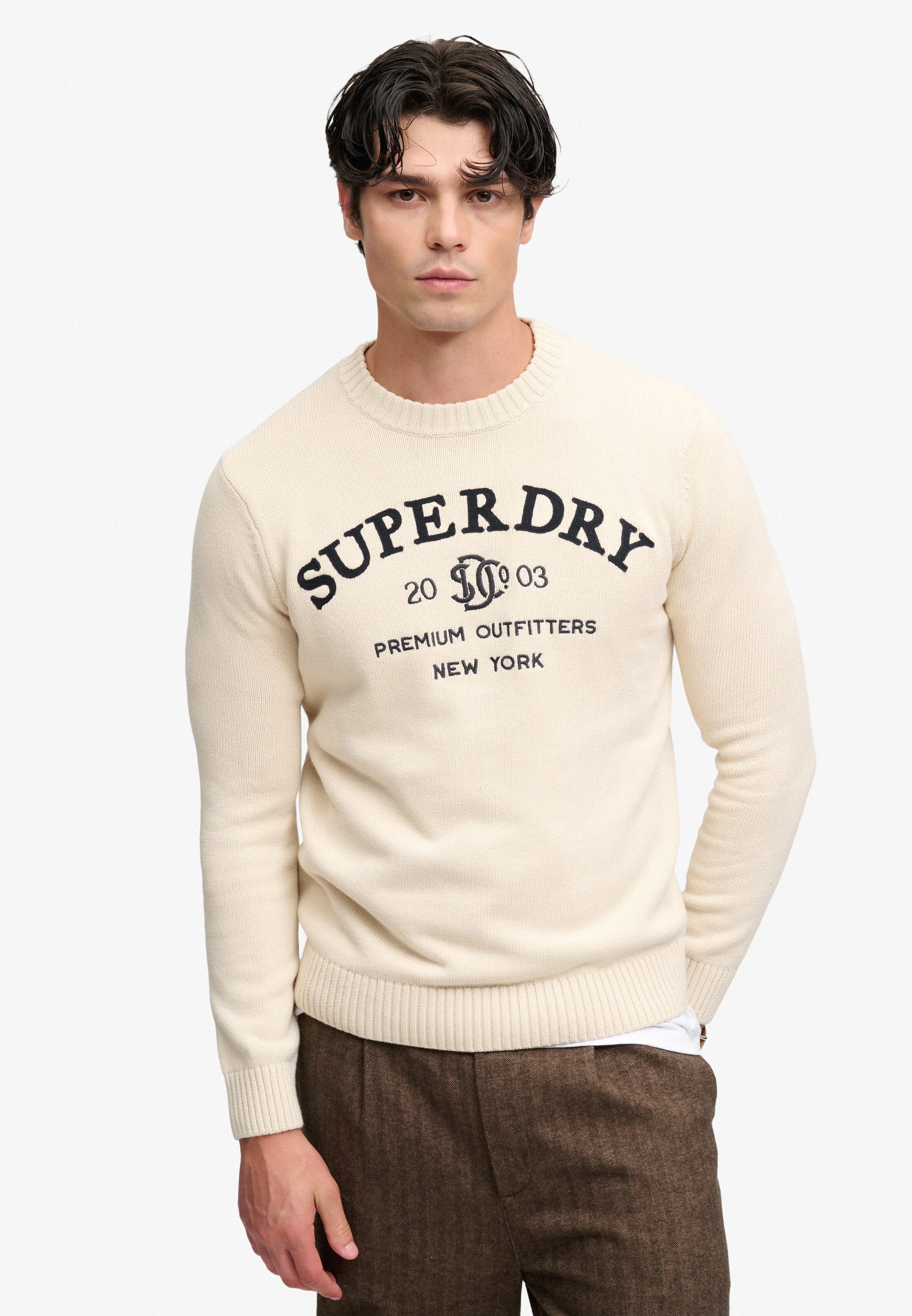 Superdry Rundhalspullover APPLIQUE GRAPHIC JUMPER Baumwolle, slim fit