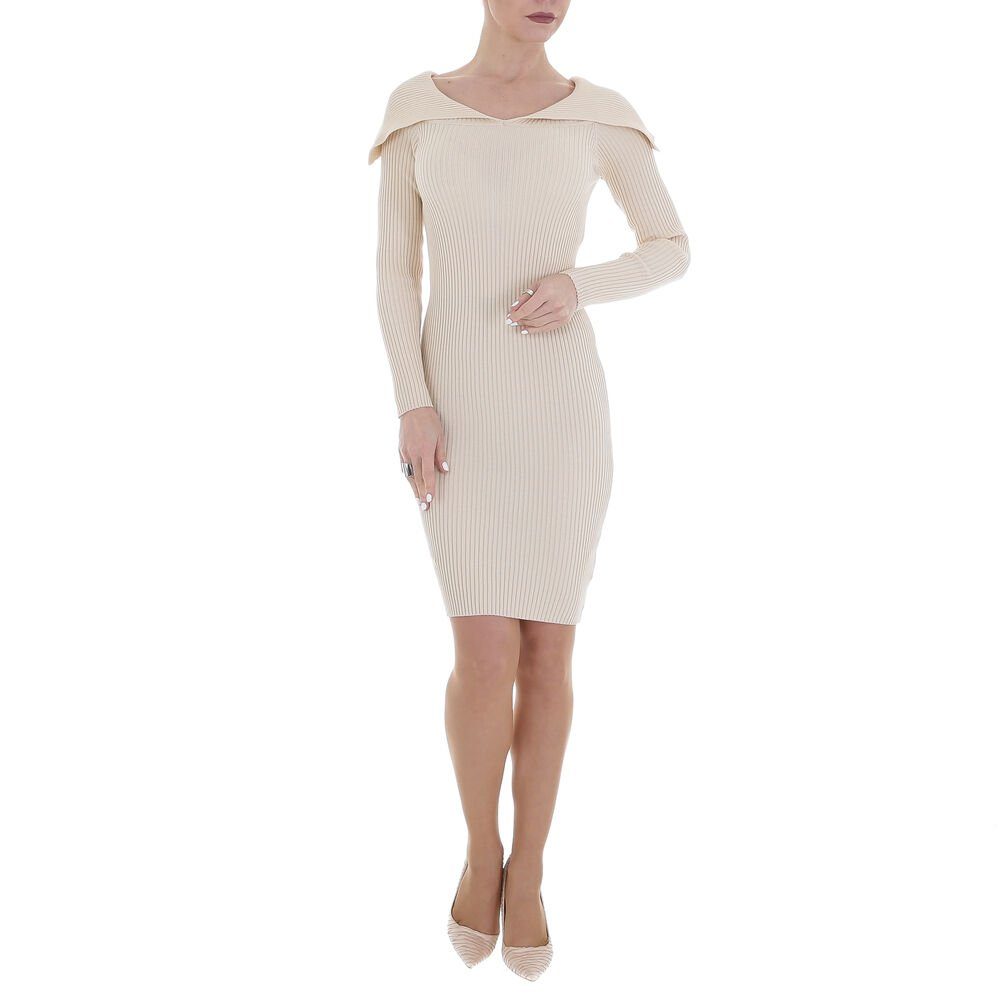 Minikleid Damen Beige Ital-Design in Freizeit Minikleid Stretch Strickoptik