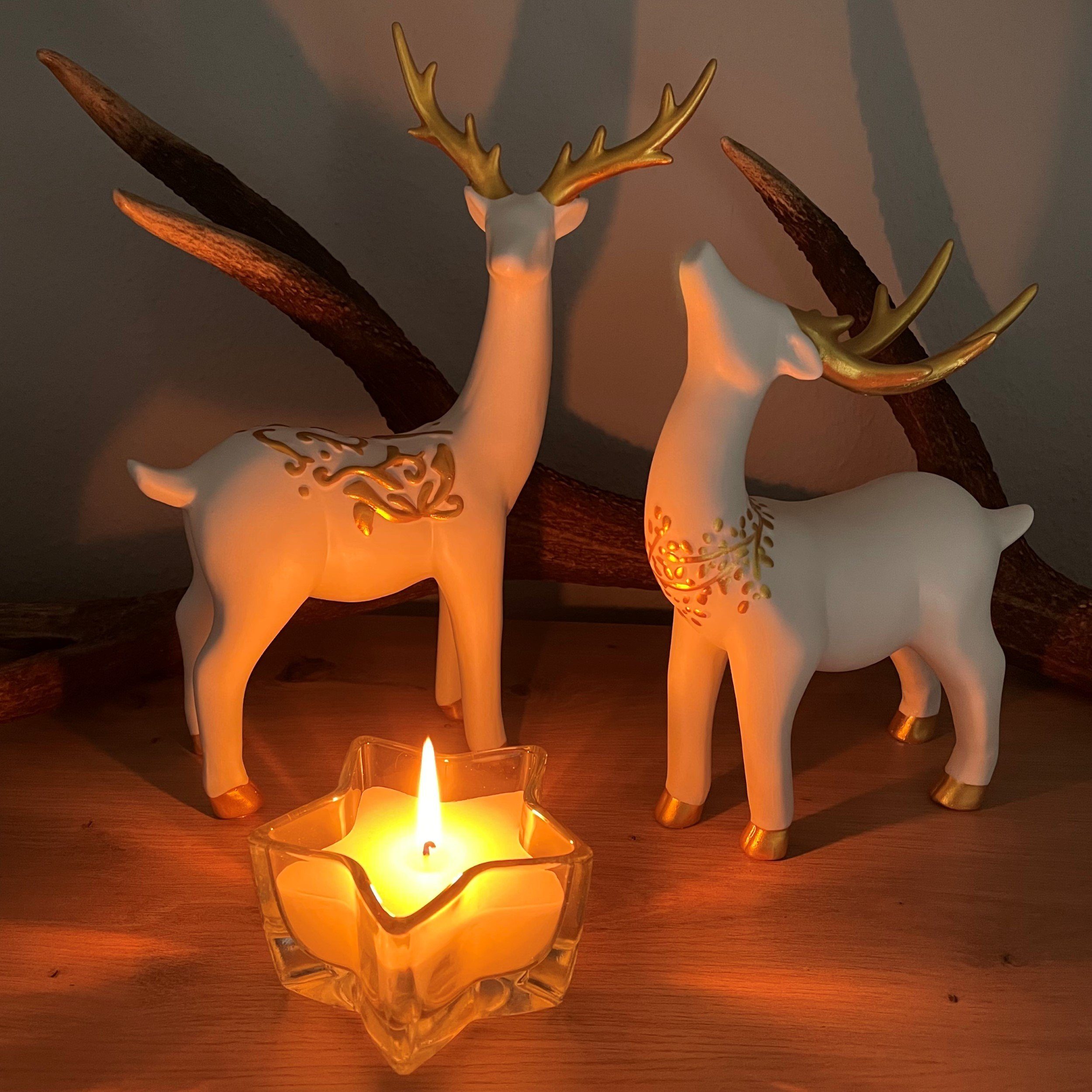 Dekoobjekt 2er Set edle Hirsche aus Keramik Rentiere Herbst- Weihnachtsdeko 180