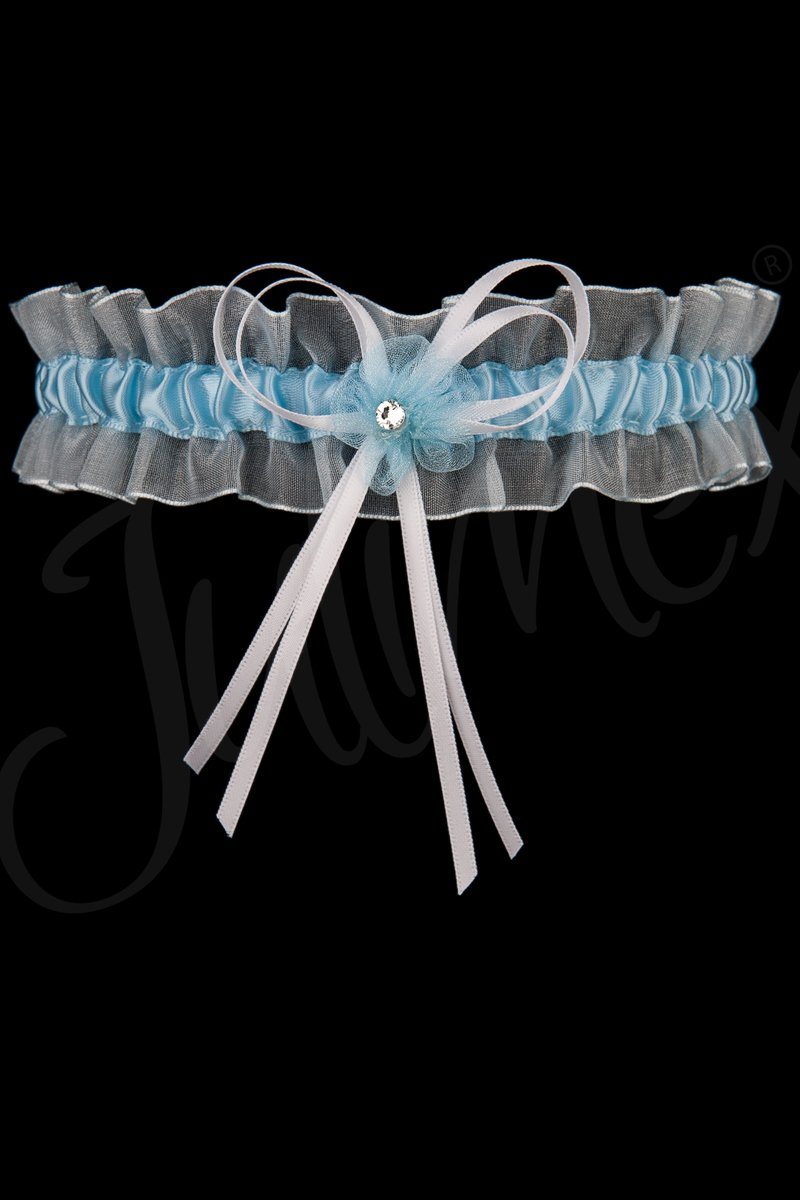 Julimex Strumpfband Strumpfband blau weiß mit Schleifchen Brautmode