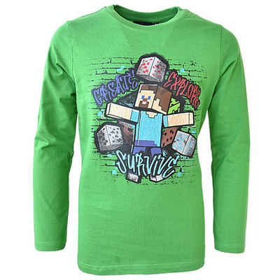 Minecraft Langarmshirt »Steve« Kinder Jungen Gamers Shirt aus Baumwolle Größe 116 cm-152 cm