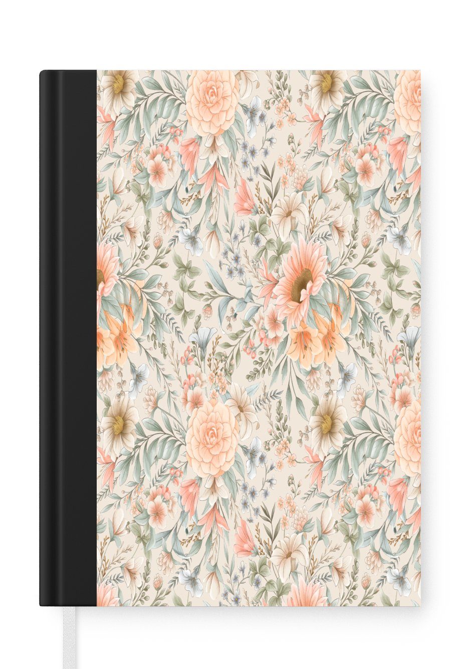 MuchoWow Notizbuch Blumen - Blätter - Pastell, Journal, Merkzettel, Tagebuch, Notizheft, A5, 98 Seiten, Haushaltsbuch