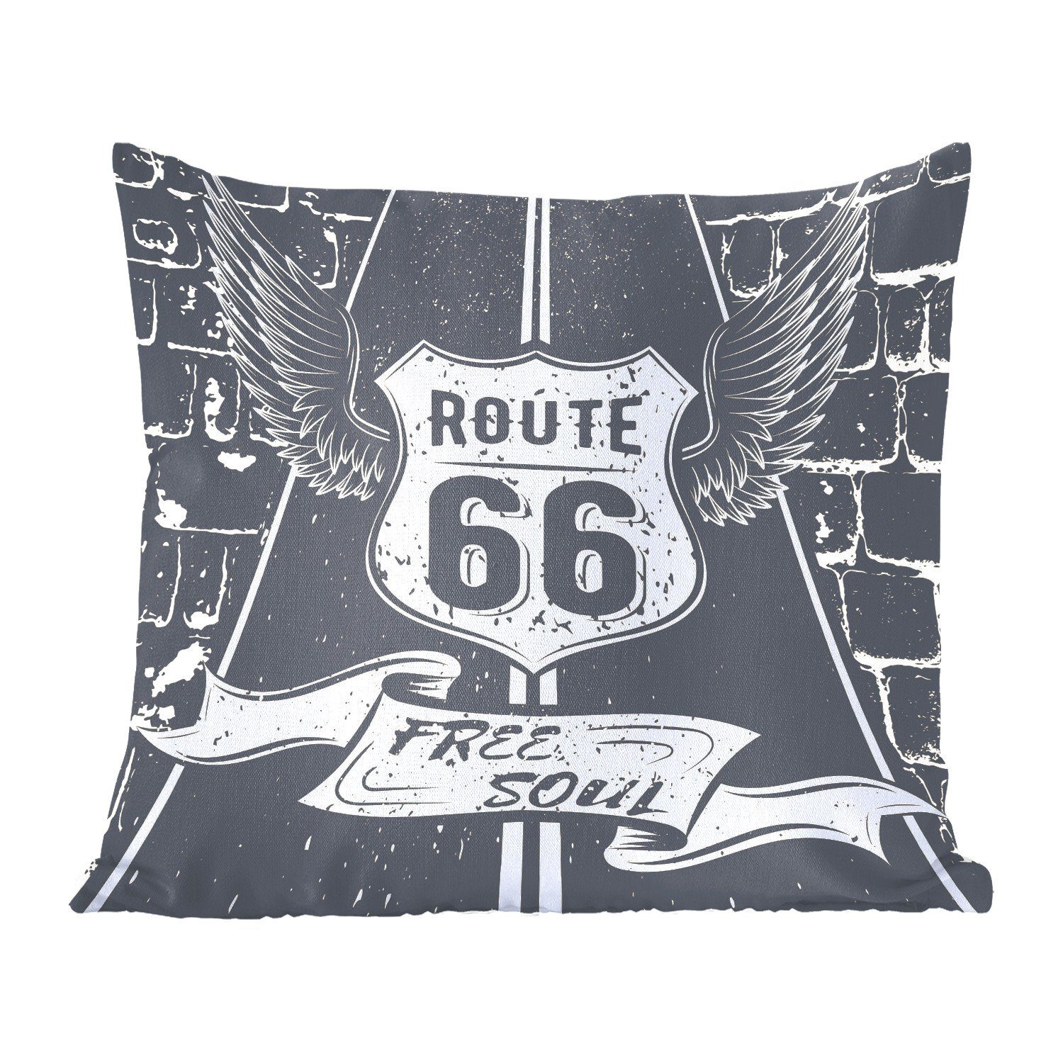 MuchoWow Dekokissen Route 66 - Vintage - Schwarz - Weiß, Zierkissen mit Füllung für Wohzimmer, Schlafzimmer, Deko, Sofakissen