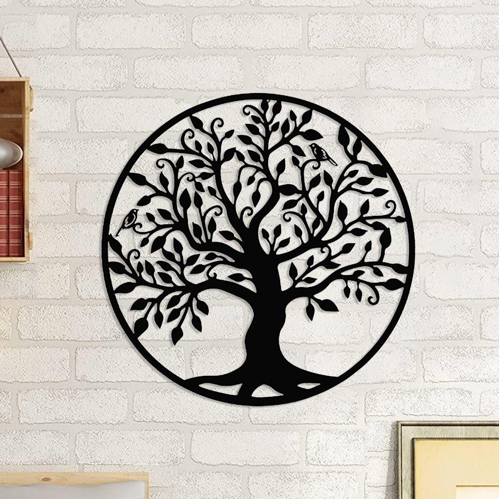 HAMÖWO Wanddekoobjekt Durchbrochener Baum Metall Wanddekoration,für  Zuhause,Büro,30x30cm