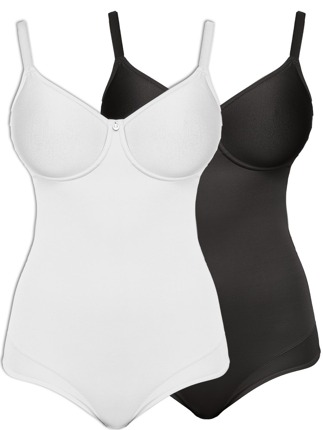 Susa Body 2er Body schwarz-weiß Beinausschnitt Catania (Spar-Set, Pack gerundeter Bügel mit 2-tlg)