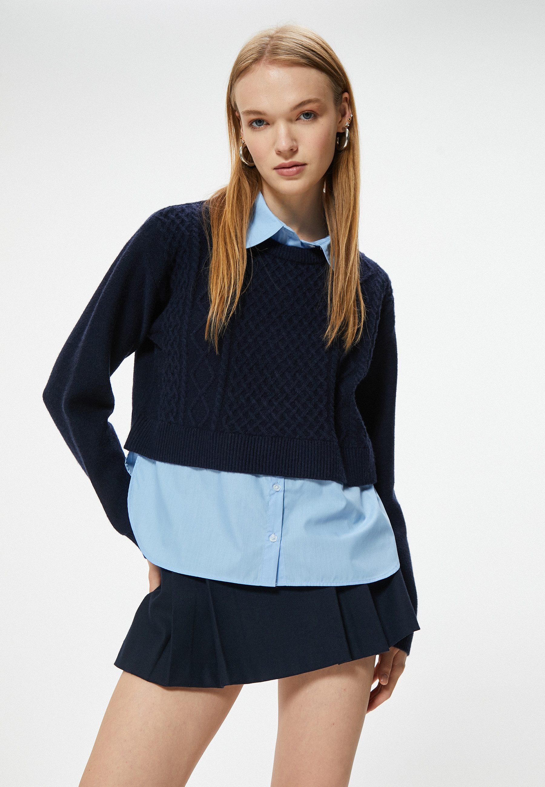 Strickpullover Hemdkragen Haarzopf