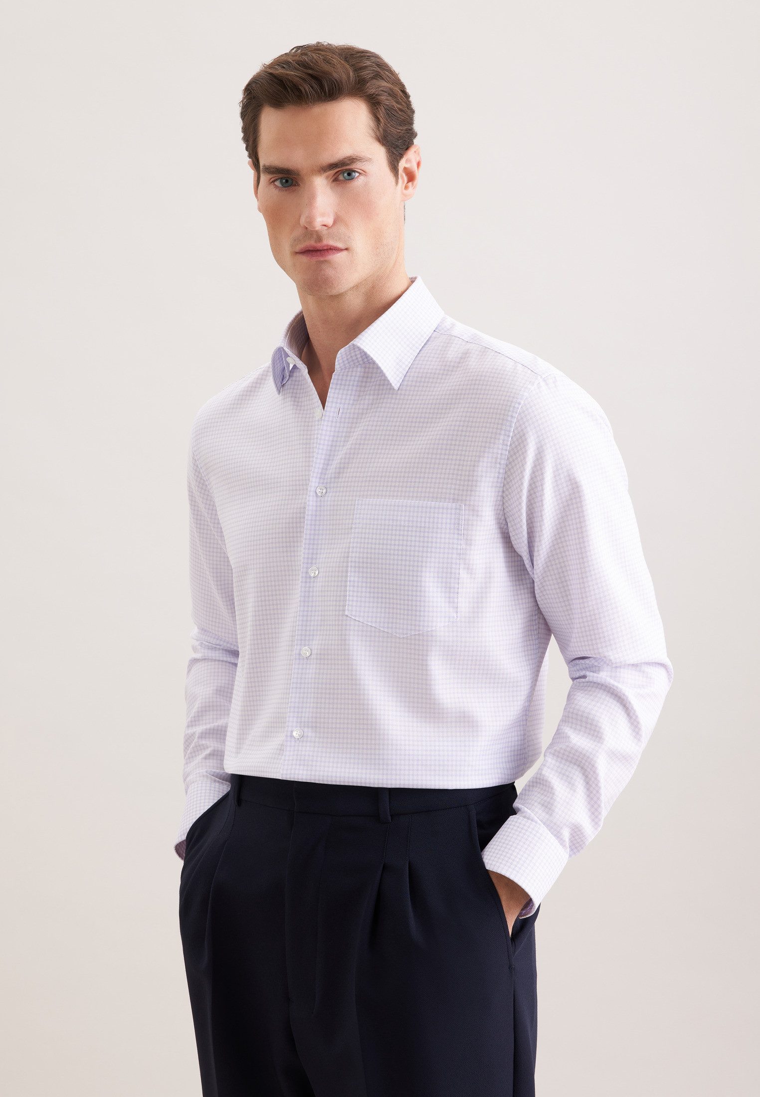seidensticker Businesshemd Schwarze Rose Comfort 1/1 Covered-Button-Down-Kragen Karo