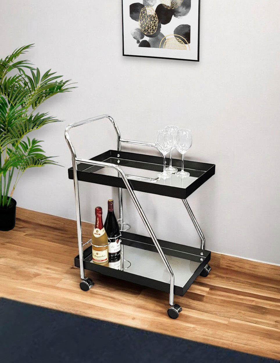 HAKU Servierwagen Dinett, Kaffeetisch, Küchenwagen, Serviertisch, Teewagen, Trolley, (1 St), rechteckig - aus Metall Silber B/T/H 62/46/84 cm