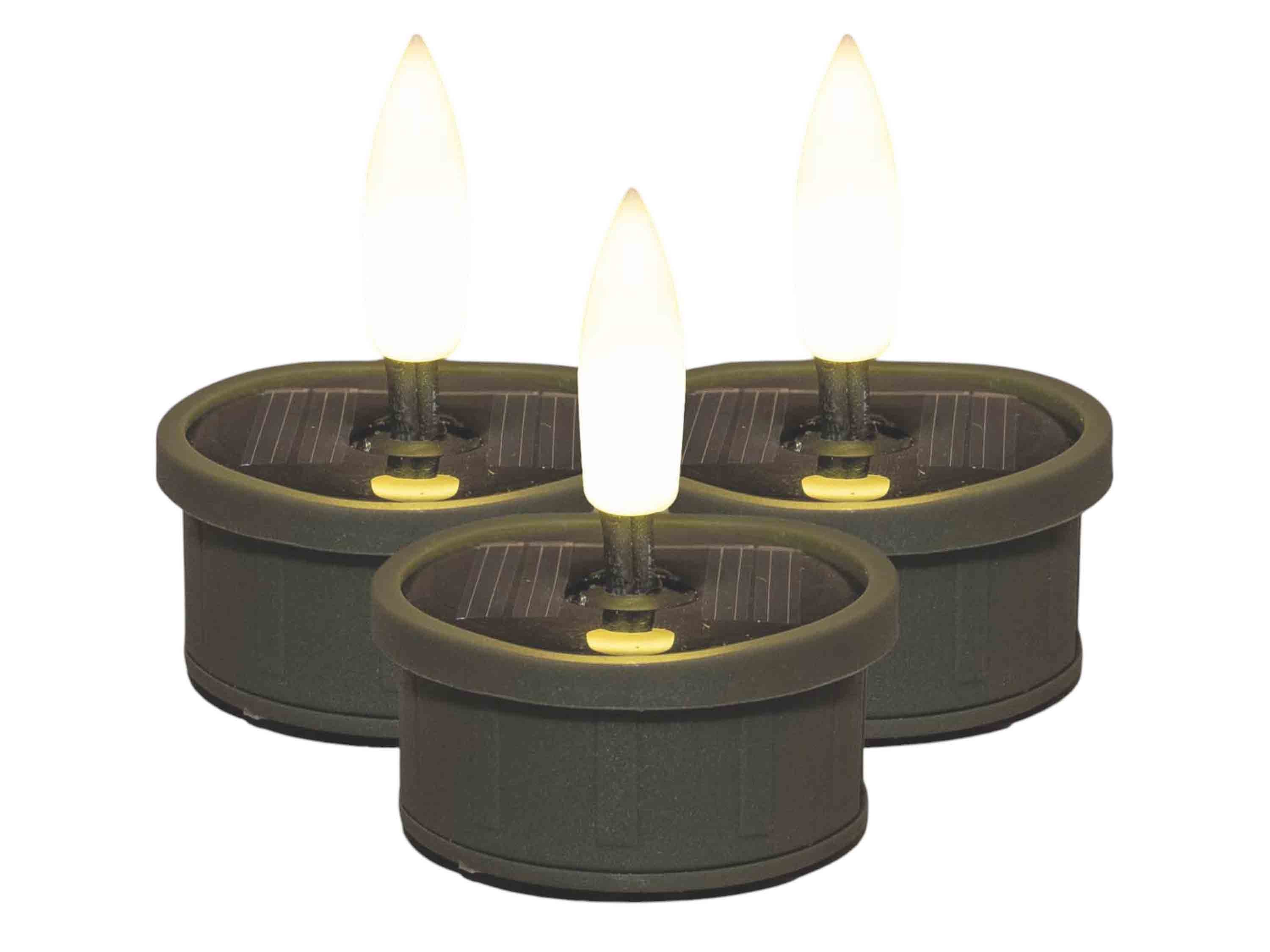 Coen Bakker Deco BV LED-Kerze (Set, 3-tlg), Solar Teelichter oliv dezent flackernd außen 3,7x4,5cm
