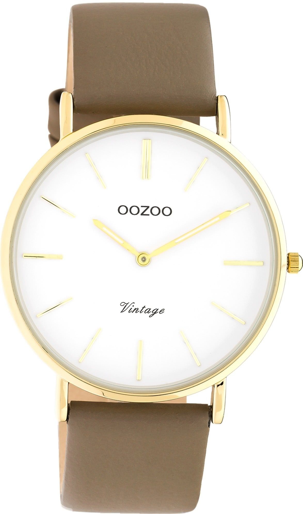 OOZOO Quarzuhr Oozoo Damen Armbanduhr groß Analog, Lederarmband, 40mm) Fashion-Style braun (ca. rund, Damenuhr