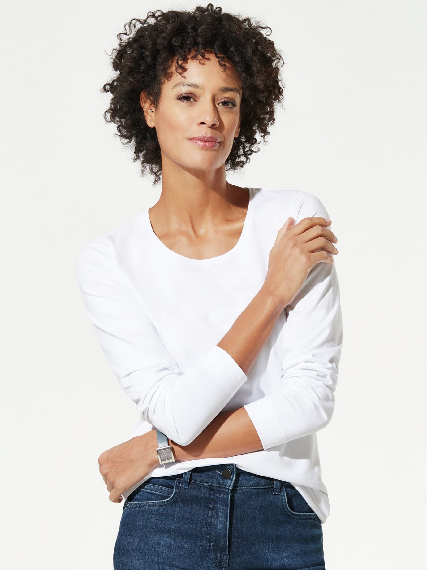 Walbusch Langarmshirt Damen Baumwoll-Basic-Shirt Langarm Rundhals, Basic, pflegeleicht