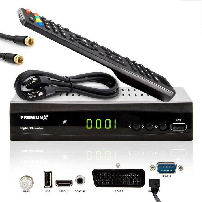 PremiumX HD 521 FTA Digital SAT Receiver DVB-S2 FullHD HDTV Satelliten Empfänger HDMI SCART USB Mediaplayer Antennenkabel Vorprogrammiert SAT-Receiver