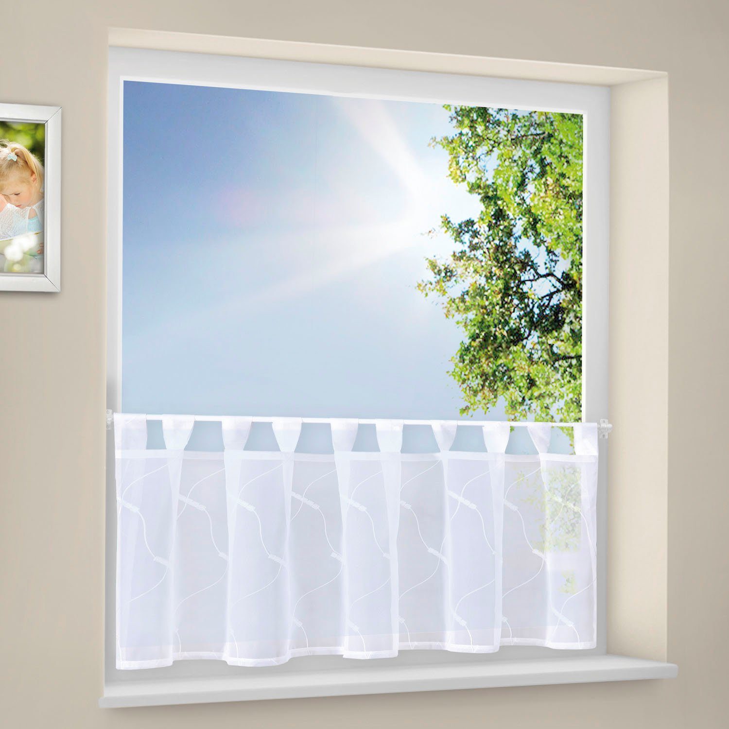Gerster Scheibengardine Arist (1 St), Schlaufen, halbtransparent, SB-Schlaufenbistro "Arist" weiß, mit Stickerei, 150cm X 50 cm (B x H)
